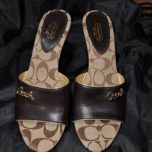 Coach Kathie brown leather signature logo chestnut heel mules. SIZE 9.5